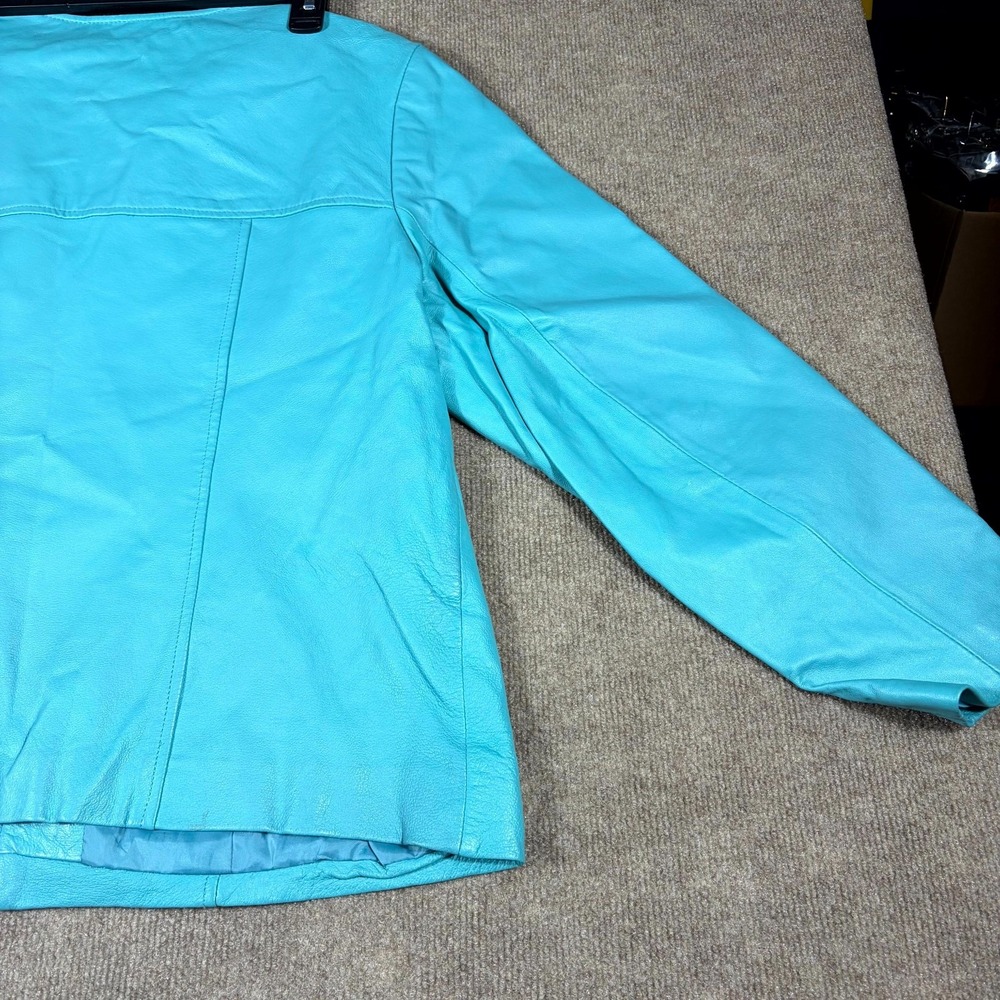 Newport News Easy Style Leather Jacket Womens 16W Turquoise Fully Lined Full Zip - Picture 10 of 10